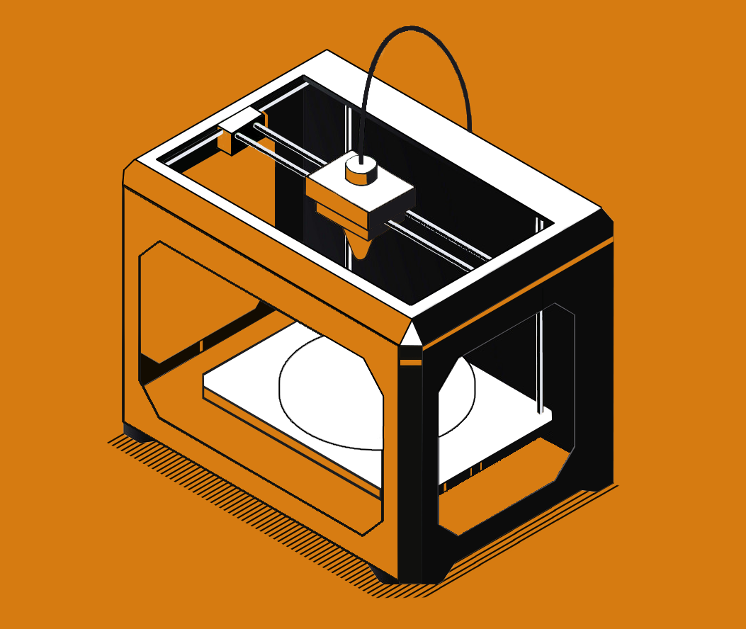 Illustration d'une imprimante 3D en vue isométrique